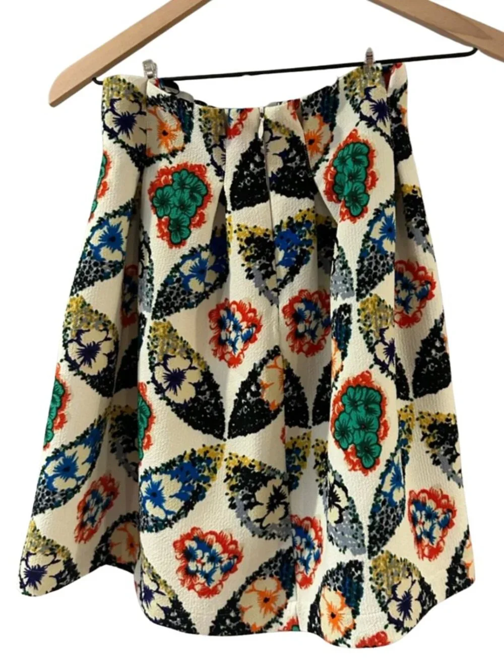 Atmosphere Cream A-Line Skirt with MultiColor Floral Medallions